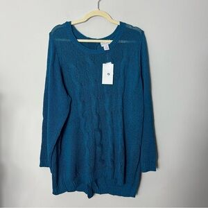 NEW Soft Surroundings Womens Plus Size Sweater Tunic Length Teal Blue *B